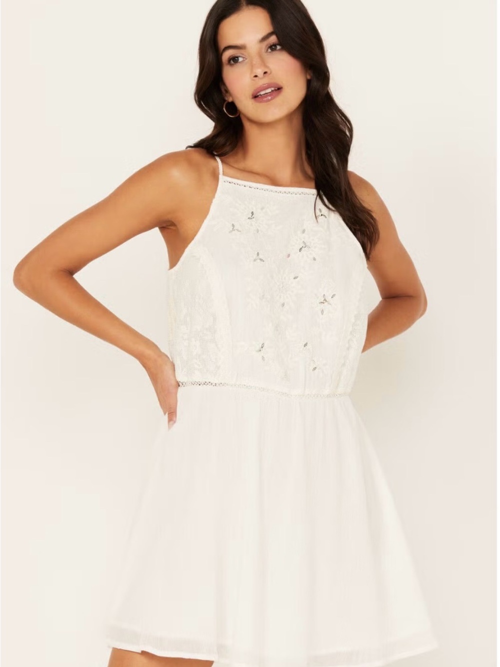 Idyllwind White Embroidered Halter Mini Dress